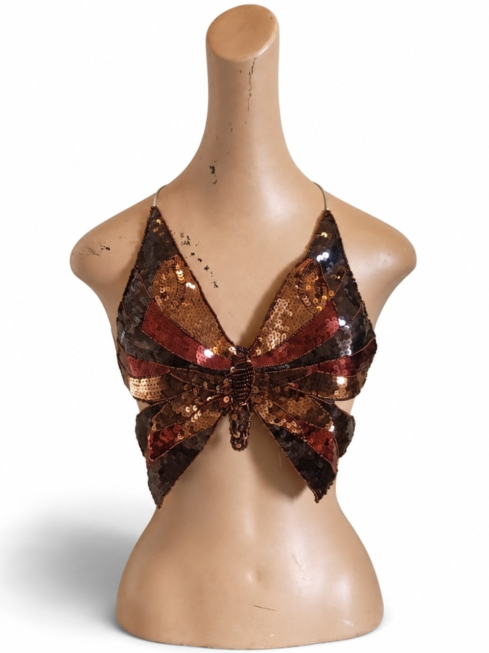 2000's Sequin Butterfly Halter Crop Top - ONE SIZE.